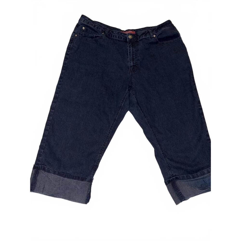 COS Jeans Denim Capris Embroidered Cuffed Ankle Dark‎ Wash Women's Size 16